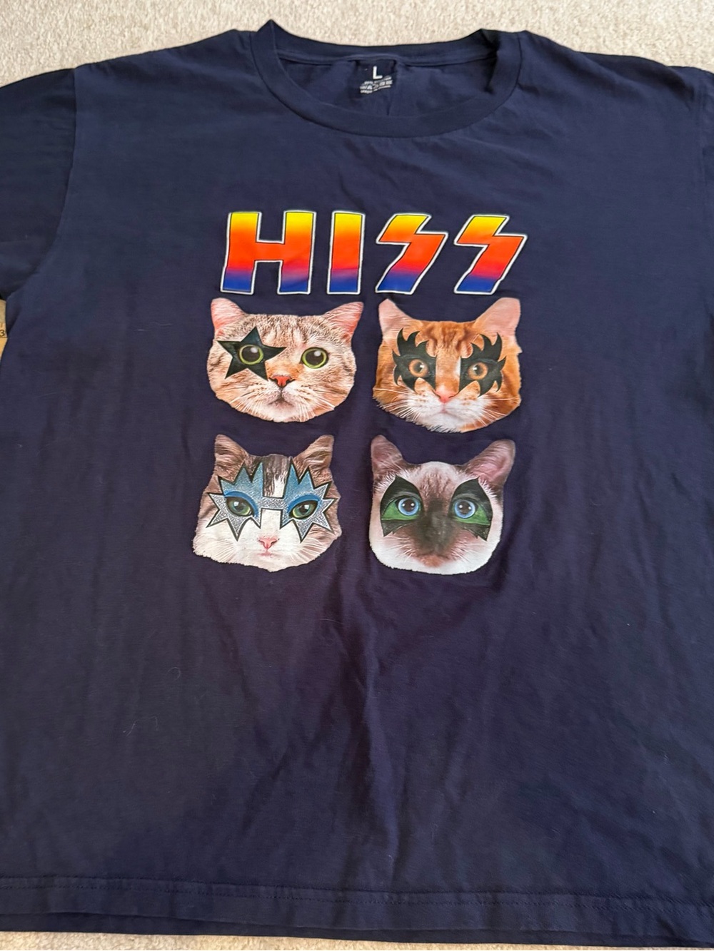 Unbranded Navy Cat Graphic T‑Shirt with Colorful Kitty Faces